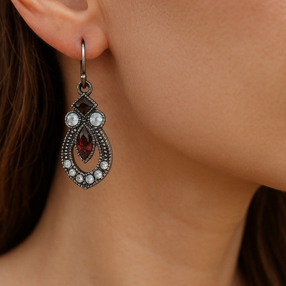 Avon Dangle Earrings Pierced Vintage Red stone 1” dangle - Picture 1 of 10